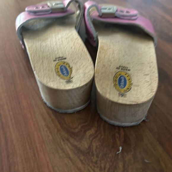 Vintage Dr Scholls pink leather wood made in Italy sandals flip-flops size 6 - Picture 3 of 6